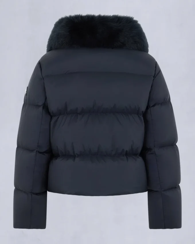 Belle Dune kort dunjacka med fårskinnskant