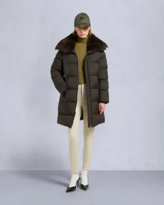 Belle Dune lång shearling-trim pufferjacka