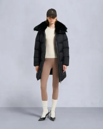 Belle Dune lång shearling-trim pufferjacka