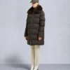 Belle Dune lång shearling-trim pufferjacka