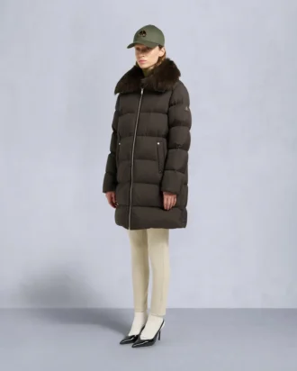 Belle Dune lång shearling-trim pufferjacka