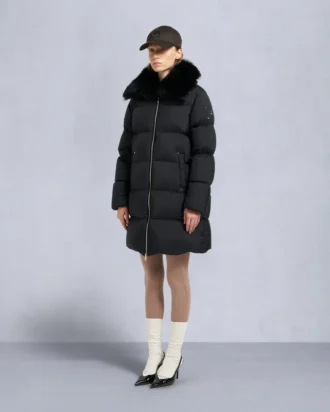 Belle Dune lång shearling-trim pufferjacka