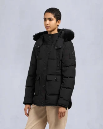 Onyx Anguille Shearling Trim Jacket