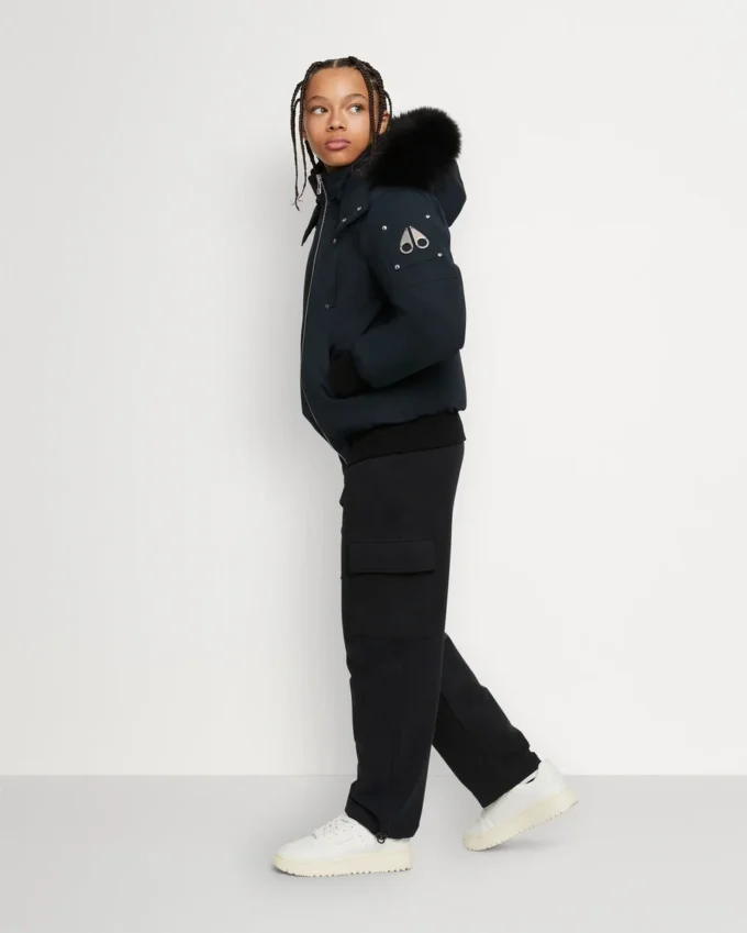 Unisexbomberjacka för barn med originalfårskinnskant Unisexbomberjacka för barn med originalfårskinnskant